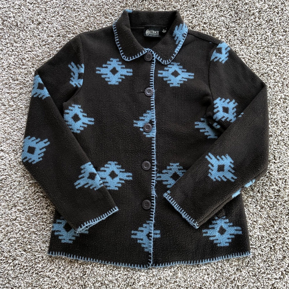 Outback Trading Company Valencia Blanket Coat Size Medium Brown Blue Aztec Print